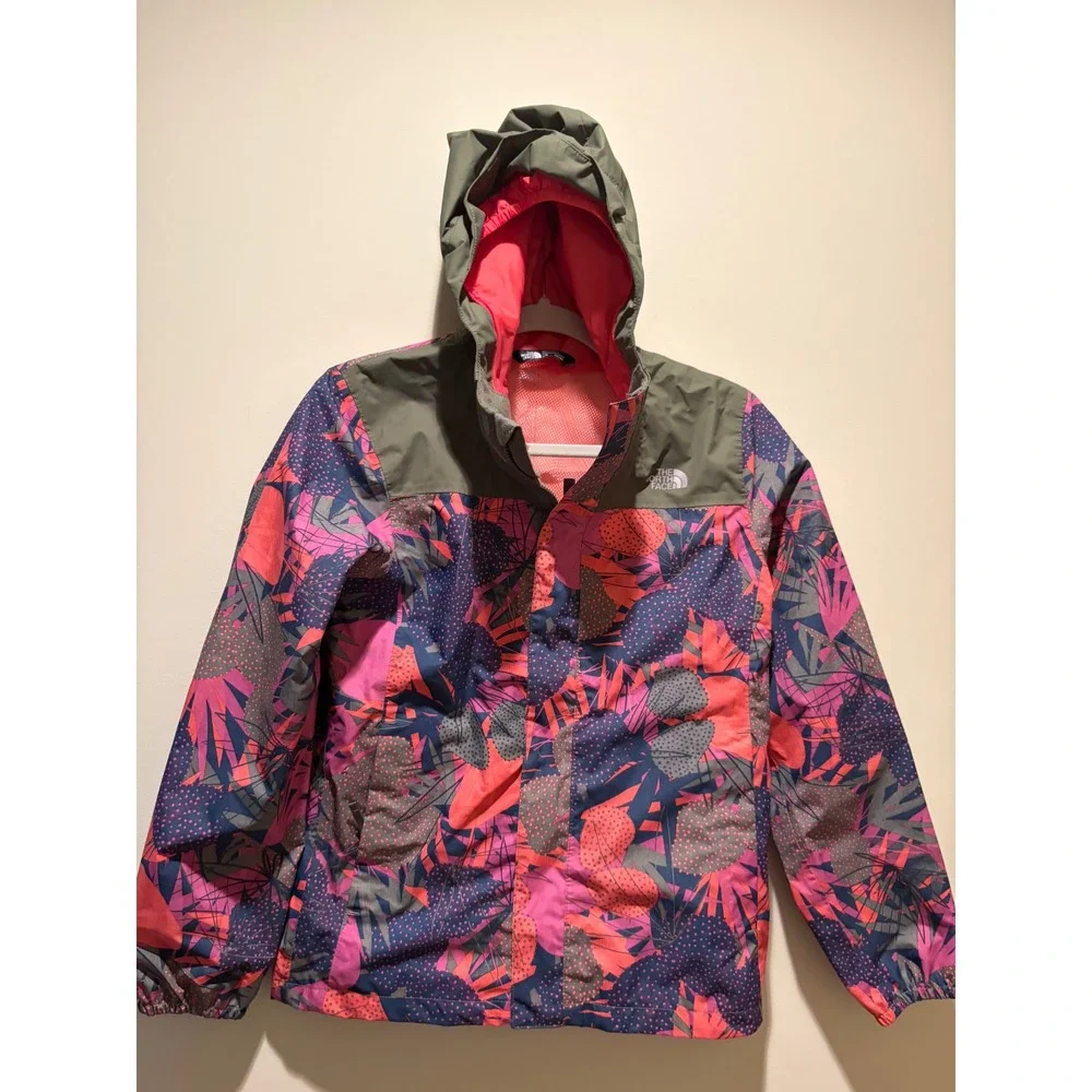 The North Face Girls Resolve Reflective Jacket Floral Pink Green Size L 14/16